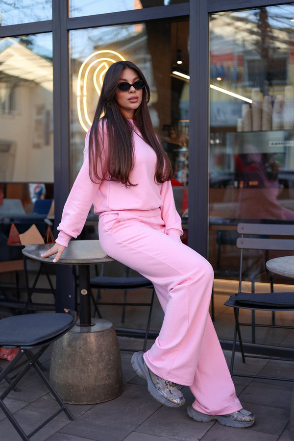 Pink Sweatshirt & Palazzo Set