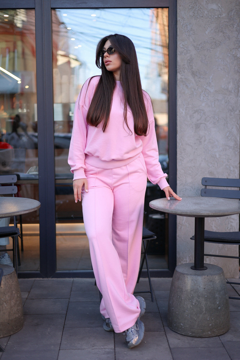 Pink Sweatshirt & Palazzo Set