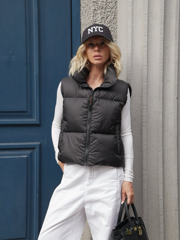 Quilted Puffer Vest - Black