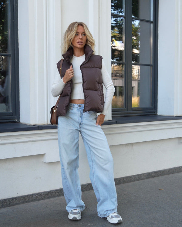 Quilted Puffer Vest - Chocolate