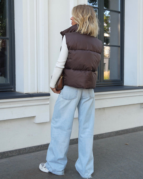 Quilted Puffer Vest - Chocolate