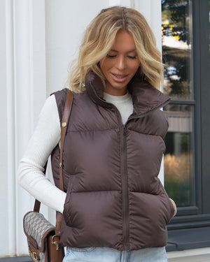 Quilted Puffer Vest - Chocolate