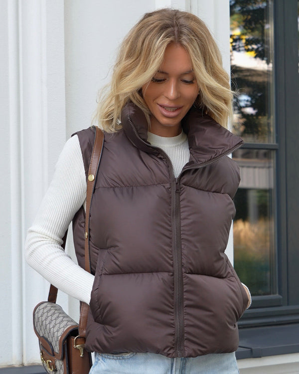 Quilted Puffer Vest - Chocolate