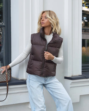 Quilted Puffer Vest - Chocolate