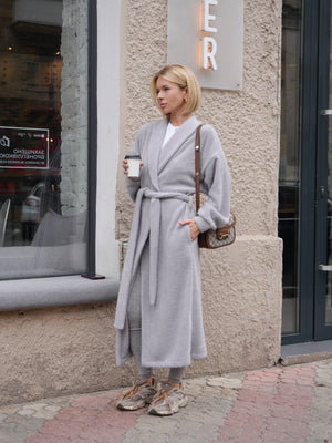 Long Cardigan Angora Wool Gray