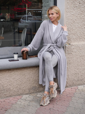 Long Cardigan Angora Wool Gray