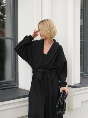 Long Cardigan Angora Wool Black