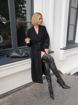 Long Cardigan Angora Wool Black