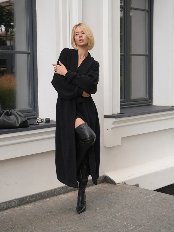 Long Cardigan Angora Wool Black