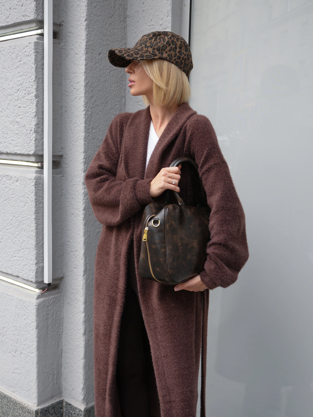 Long Cardigan Angora Wool Chocolate Brown