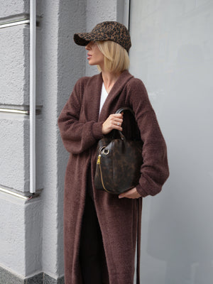 Long Cardigan Angora Wool Chocolate Brown
