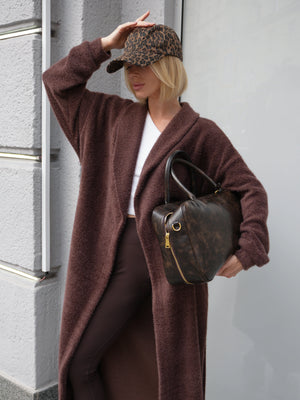 Long Cardigan Angora Wool Chocolate Brown