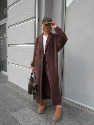 Long Cardigan Angora Wool Chocolate Brown