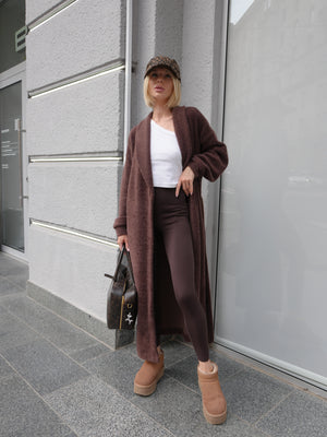 Long Cardigan Angora Wool Chocolate Brown