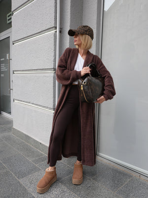 Long Cardigan Angora Wool Chocolate Brown