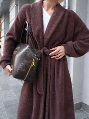 Long Cardigan Angora Wool Chocolate Brown