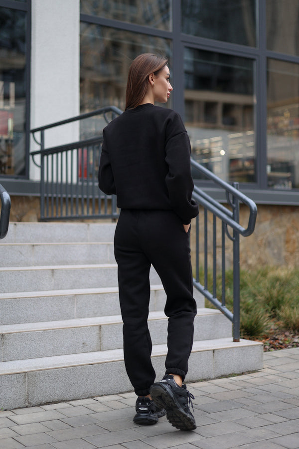 Black Sweatshirt & Jogger Set
