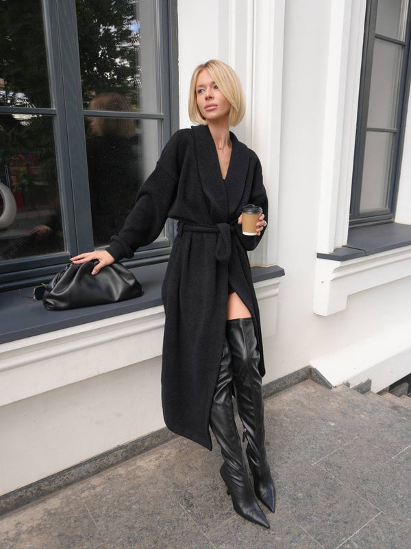 Long Cardigan Angora Wool Black