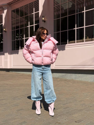 Glossy Hooded Puffer Jacket (Pink)