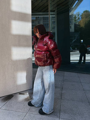 Glossy Hooded Puffer Jacket (Bordo)