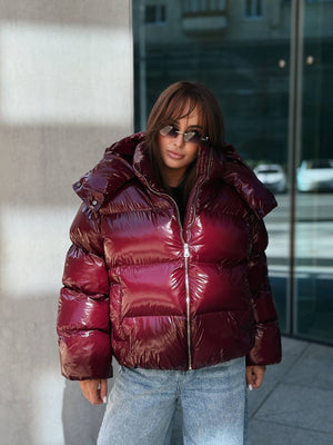 Glossy Hooded Puffer Jacket (Bordo)